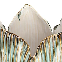 Hello Honey® 12" Green & White Pleated Sculptural Stoneware Vase with Reactive Glaze