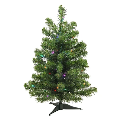 24" Pre-Lit Canadian Pine Artificial Christmas Tree, Multicolor Lights