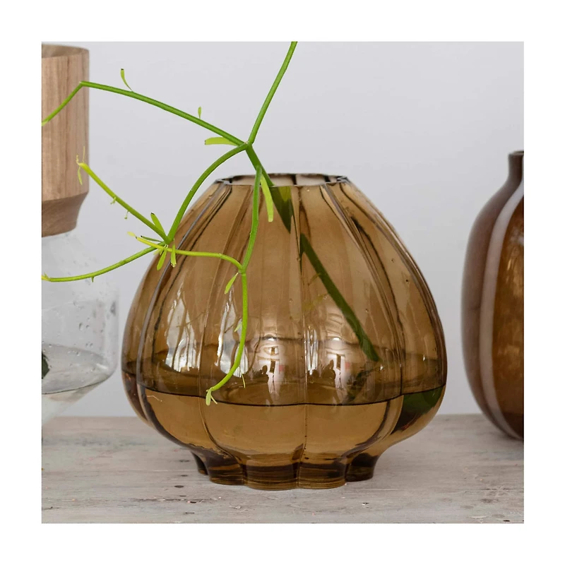Hello Honey® 9.75" Brown Round Fluted Glass Vase