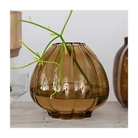 Hello Honey® 9.75" Brown Round Fluted Glass Vase