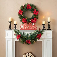 Glitzhome® 3ft. Pre-Lit Pine, Poinsettia & Berries Christmas Swag