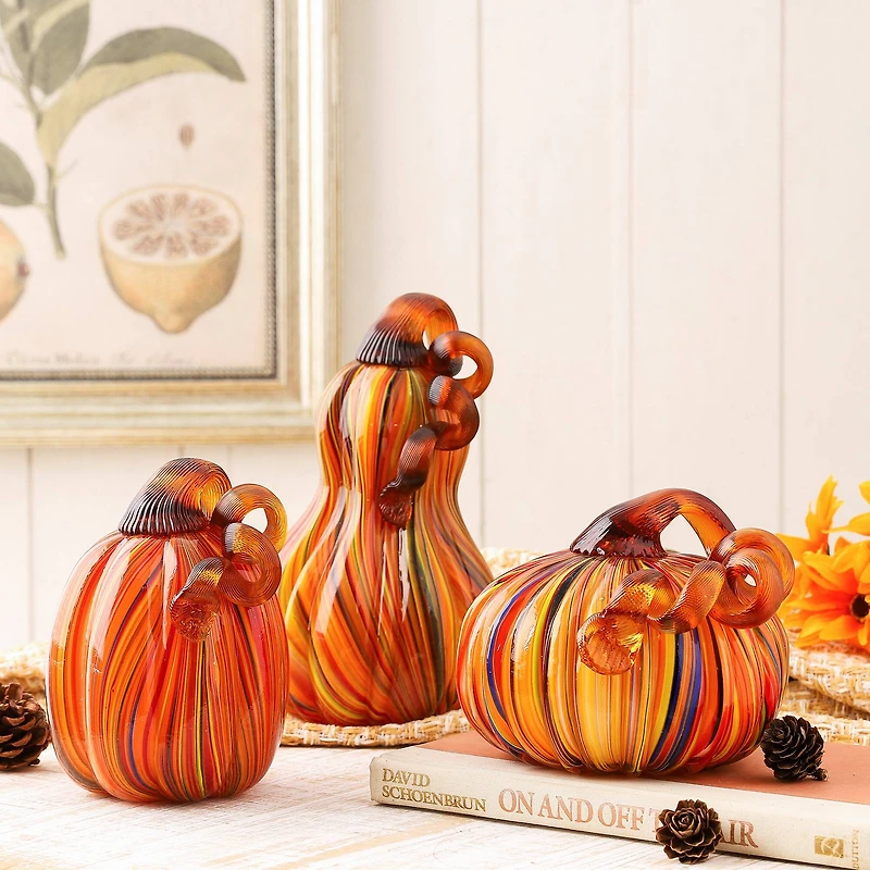Glitzhome® 5.5" Multi Striped Glass Pumpkin