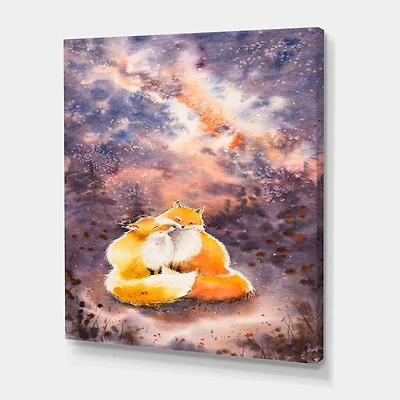 Designart - Hugging Foxes Over A Night Sky
