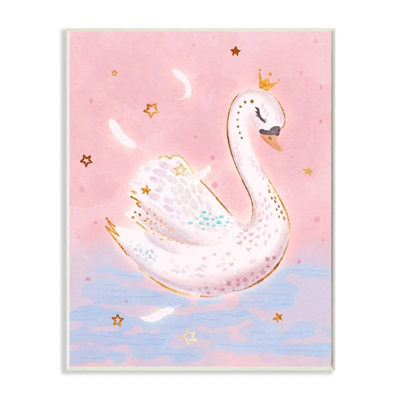 Stupell Industries Princess Swan Lake Girl's Nursery Animal Illustration Wood Wall Plaque