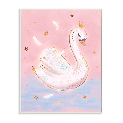 Stupell Industries Princess Swan Lake Girl's Nursery Animal Illustration Wood Wall Plaque