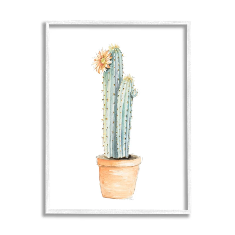 Stupell Industries Flowering Cactus Pop Minimal Southwestern Tones in White Frame Wall Art