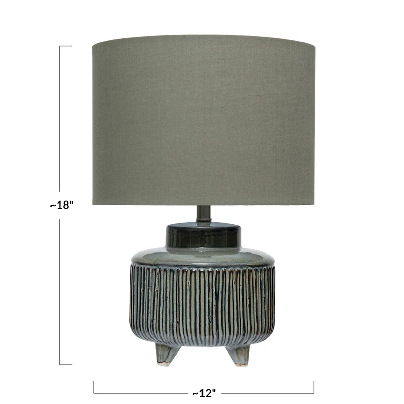 Hello Honey® 17.5" Green Reactive Glaze Footed Debossed Stoneware Table Lamp with Linen Shade
