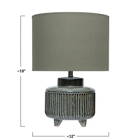 Hello Honey® 17.5" Green Reactive Glaze Footed Debossed Stoneware Table Lamp with Linen Shade