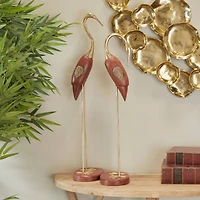 Gold Wood & Metal Bird Sculpture Set