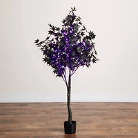 5ft. Pre-Lit Artificial Halloween Black Maple Tree with 240 Orange & Purple LED Lights