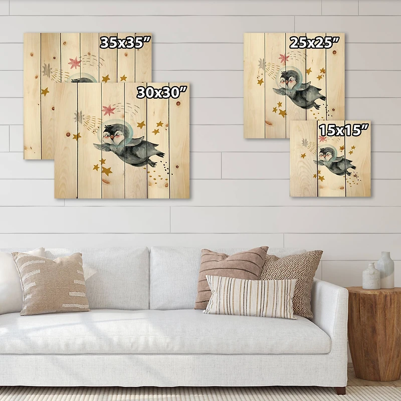 Designart - Little Penguin Flying Stars and Planets I