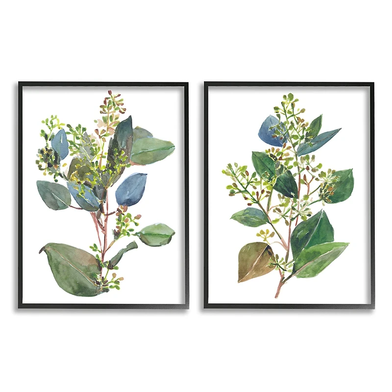 Stupell Industries Soft Eucalyptus Plant Blue Green Ombre Leaves Framed Wall Art