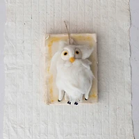 Hello Honey® 8" White, Yellow & Black Handmade Wool Felt Owl Ornament with Embroidery