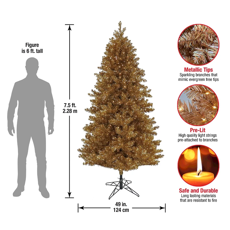 7.5ft. Pre-Lit True Gold Metallic Artificial Christmas Tree, Clear LED Infinity Lights®