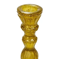 Hello Honey® 6" Tall Embossed Chartreuse Reclaimed Glass Taper Holder
