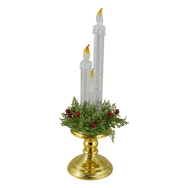 14.5" Lighted Water Candle on Gold Base with Berries