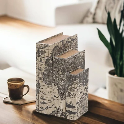 World Map Wooden Traditional Book Box Set