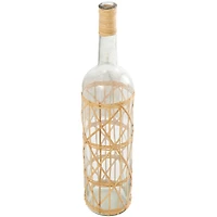 27" Clear Glass Handmade Tall Vase with Light Brown Rattan Woven Body & Neck