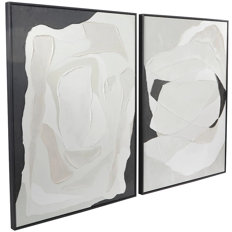 White Canvas Abstract Framed Wall Art with Black Frame Set of 2 30", 40"