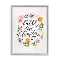 Stupell Industries Faith Love Family Quote Traditional Floral Wreath in Gray Frame Wall Art