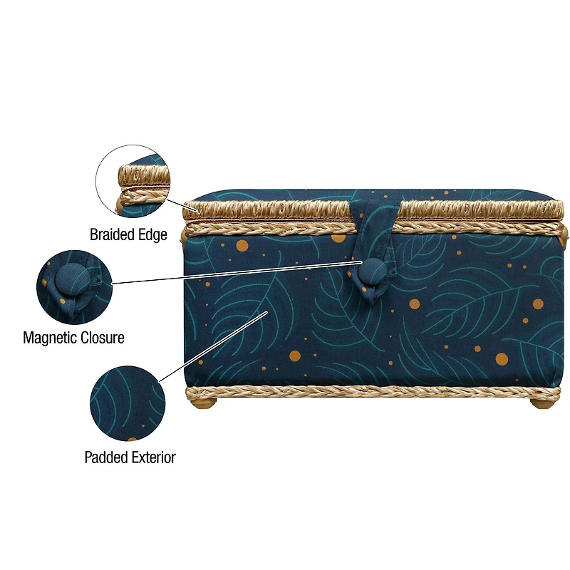 SINGER® Large Leaf Print Sewing Basket with Travel Sewing Kit & Matching Zipper Pouch