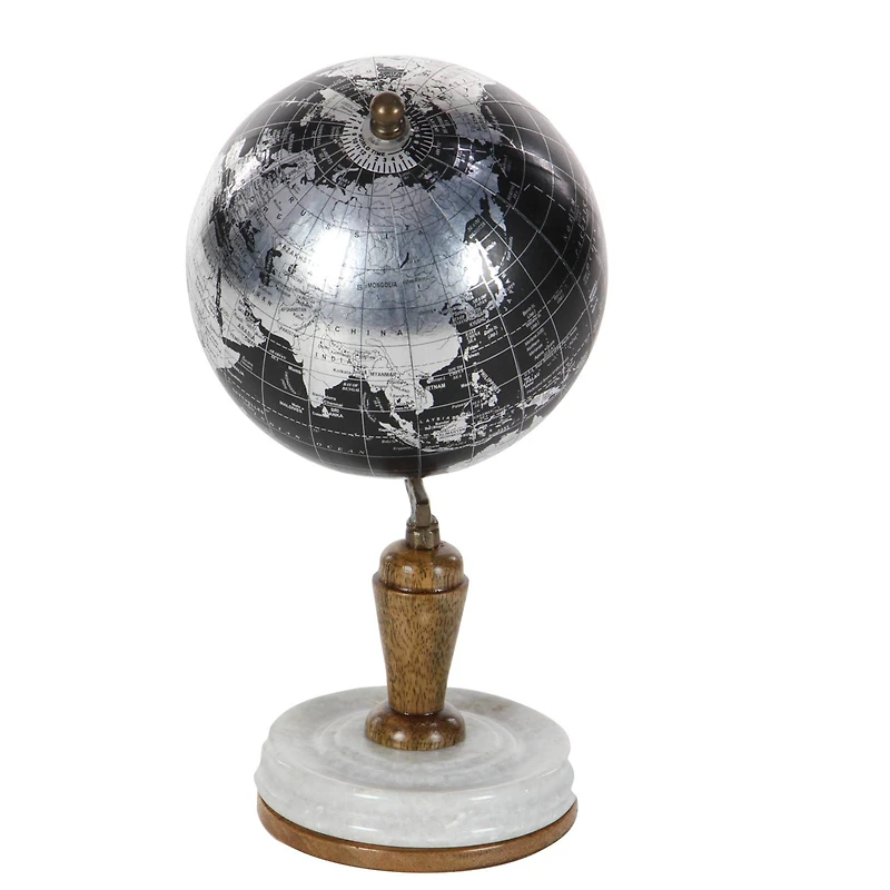 10" Black Marble & Metal Modern Globe