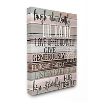 Stupell Industries Live Joyfully Phrases on Wood Grain Brown Tan Teal Canvas Wall Art