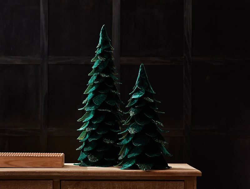 Green Beaded Leaf Pine Tree, Set of 2