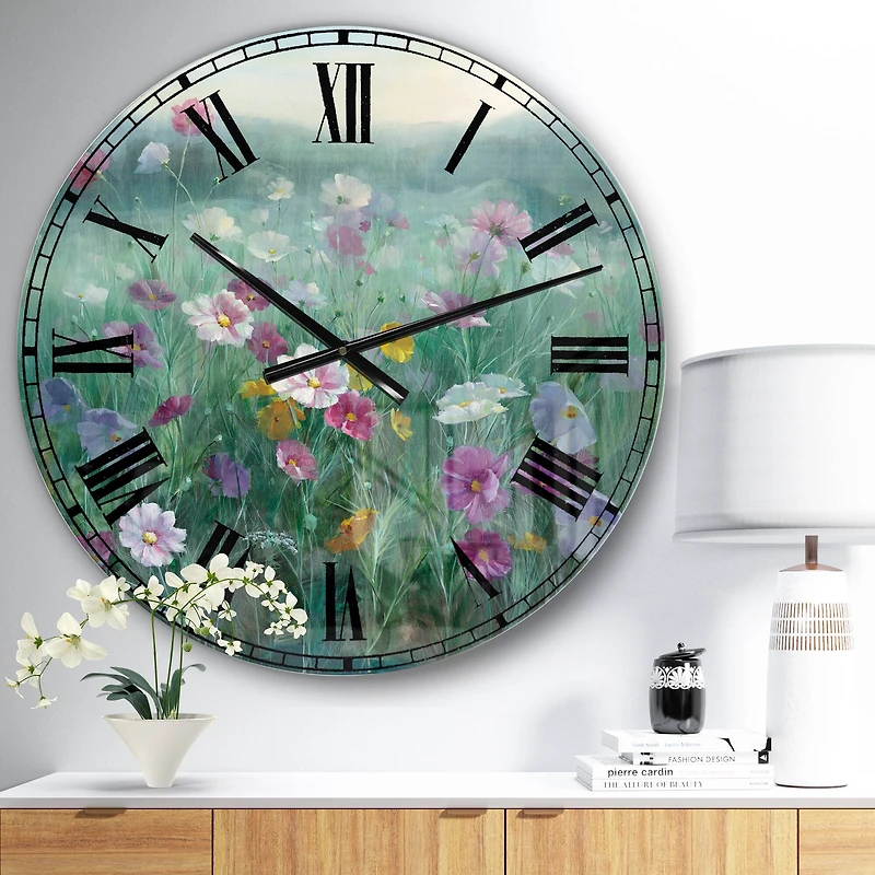 Designart 'Flower Field Farmhouse Wall Clock