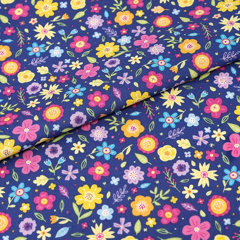 SINGER Bright Floral on Blue Cotton Fabric