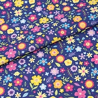 SINGER Bright Floral on Blue Cotton Fabric