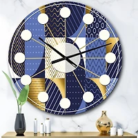 Designart 'Retro Luxury Waves In Gold And Blue Iv Mid-Century Modern Wall Clock