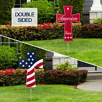 Glitzhome® 32" Patriotic Americana Double-Sided Metal Cross Yard Stake