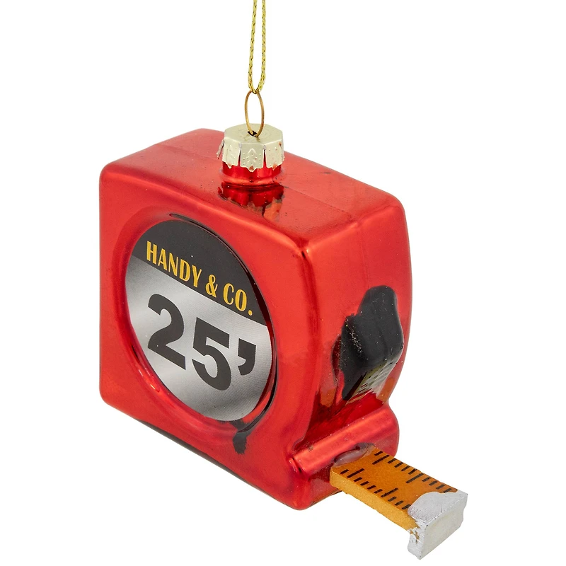 3.25" Red Measuring Tape Glass Christmas Ornament