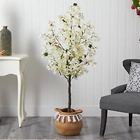 5ft. Artificial White Bougainvillea Tree with Basket