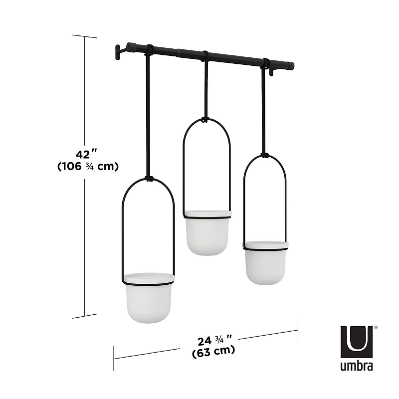 Umbra White & Black Triflora Hanging Planter Set