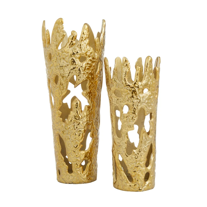Set of 2" Gold Aluminum Contemporary Vases, 20" x 6" x 7"