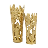 Set of 2" Gold Aluminum Contemporary Vases, 20" x 6" x 7"
