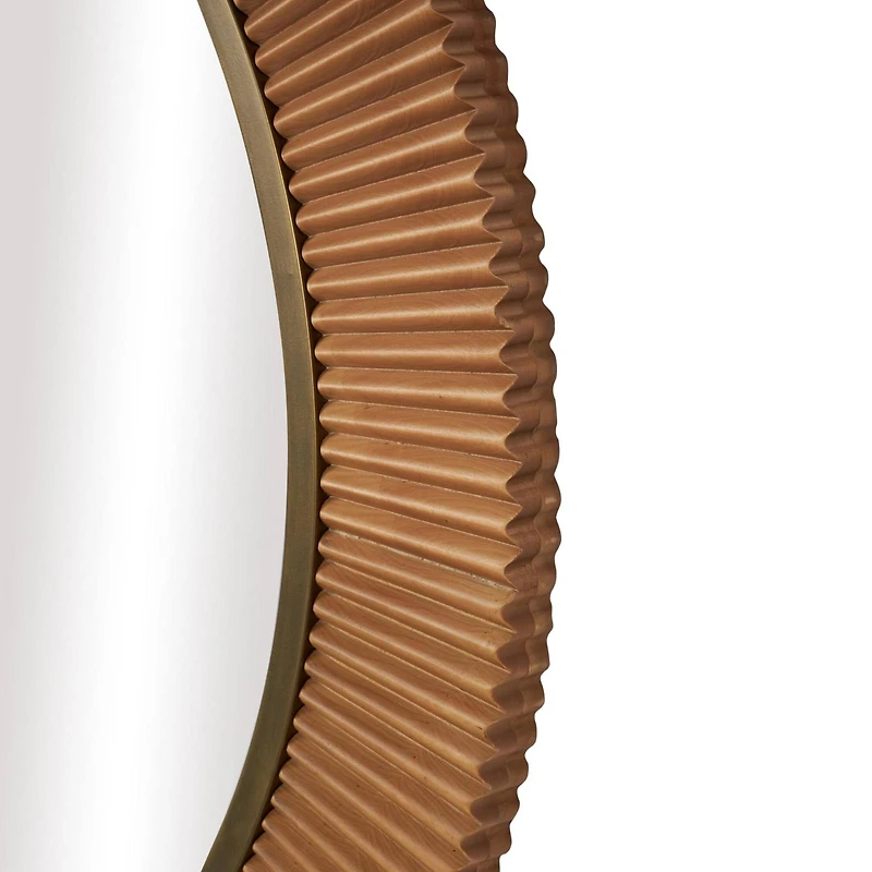  43" Brown Wood  Fluted Room Wall Mirror with Scalloped Edge