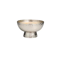 White Wax Jasmine Scented Candle with Elevated Wide Hammered Silver Container