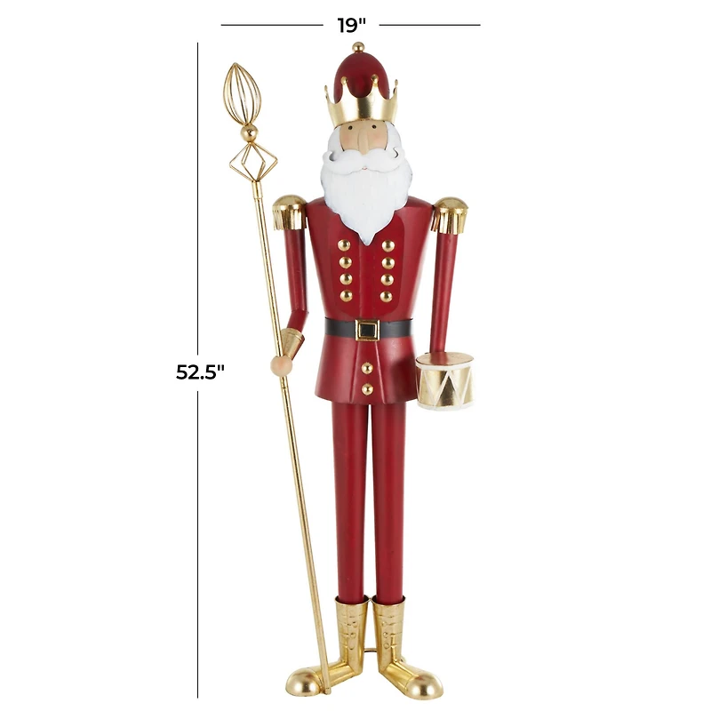 52.5" Red Standing Nutcracker with Drum Metal Sculpture