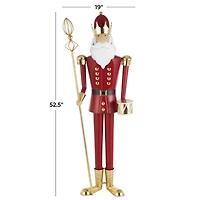52.5" Red Standing Nutcracker with Drum Metal Sculpture