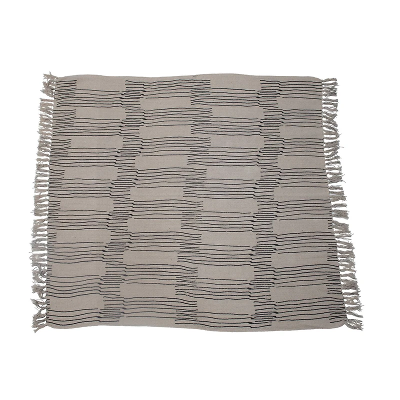Hello Honey® 60" Recycled Cotton Blend Neutral Throw Blanket With Line Pattern & Fringe Edge