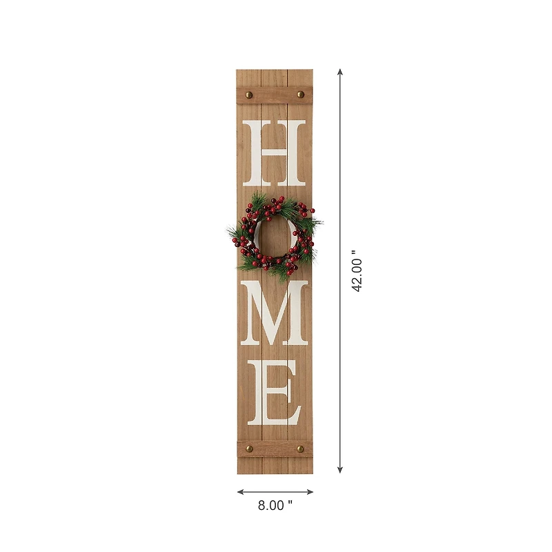 Glitzhome 42"H Wooden Brown "HOME" Porch Sign with 3 Changable Wreaths