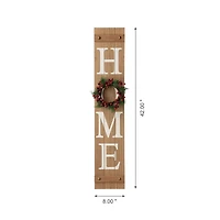 Glitzhome 42"H Wooden Brown "HOME" Porch Sign with 3 Changable Wreaths