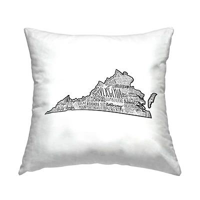 Stupell Industries Virginia State Shape Typography Cities Map Throw Pillow, 18" x 18"
