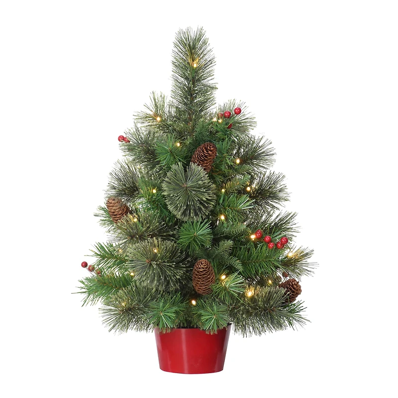 2ft. Pre-Lit Artificial Christmas Tree in Red Base, Warm White LED Lights