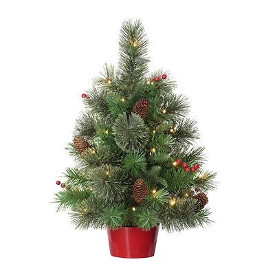 2ft. Pre-Lit Artificial Christmas Tree in Red Base, Warm White LED Lights