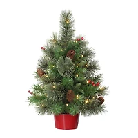 2ft. Pre-Lit Artificial Christmas Tree in Red Base, Warm White LED Lights