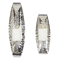 Set of 2 Silver Stainless Steel Contemporary Wall Sconce, 13.5", 18.5"